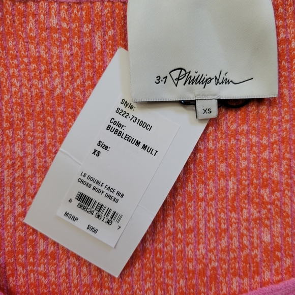 3.1 PHILLIP LIM Double Face Crossbody Sweater Midi Dress Pink - Picture 11 of 14